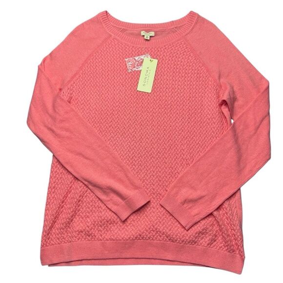 NWT Sonoma Basket Stitch Lightweight Knit Sweater Womens M Preppy Spring - Picture 1 of 8
